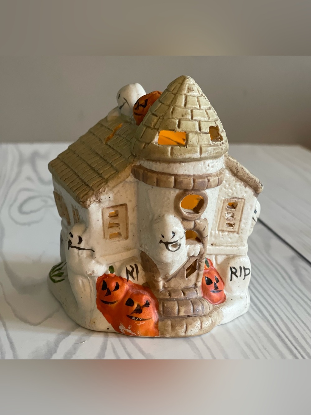 Ceramic Halloween Haunted House Tealight Candle Holder